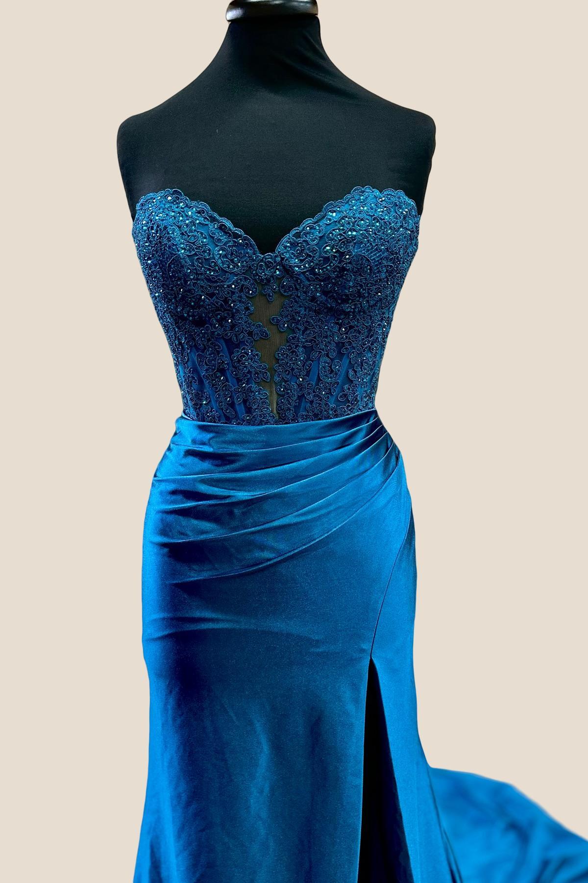 Sweetheart Blue Appliques Fitted Long Formal Dress - Image 10