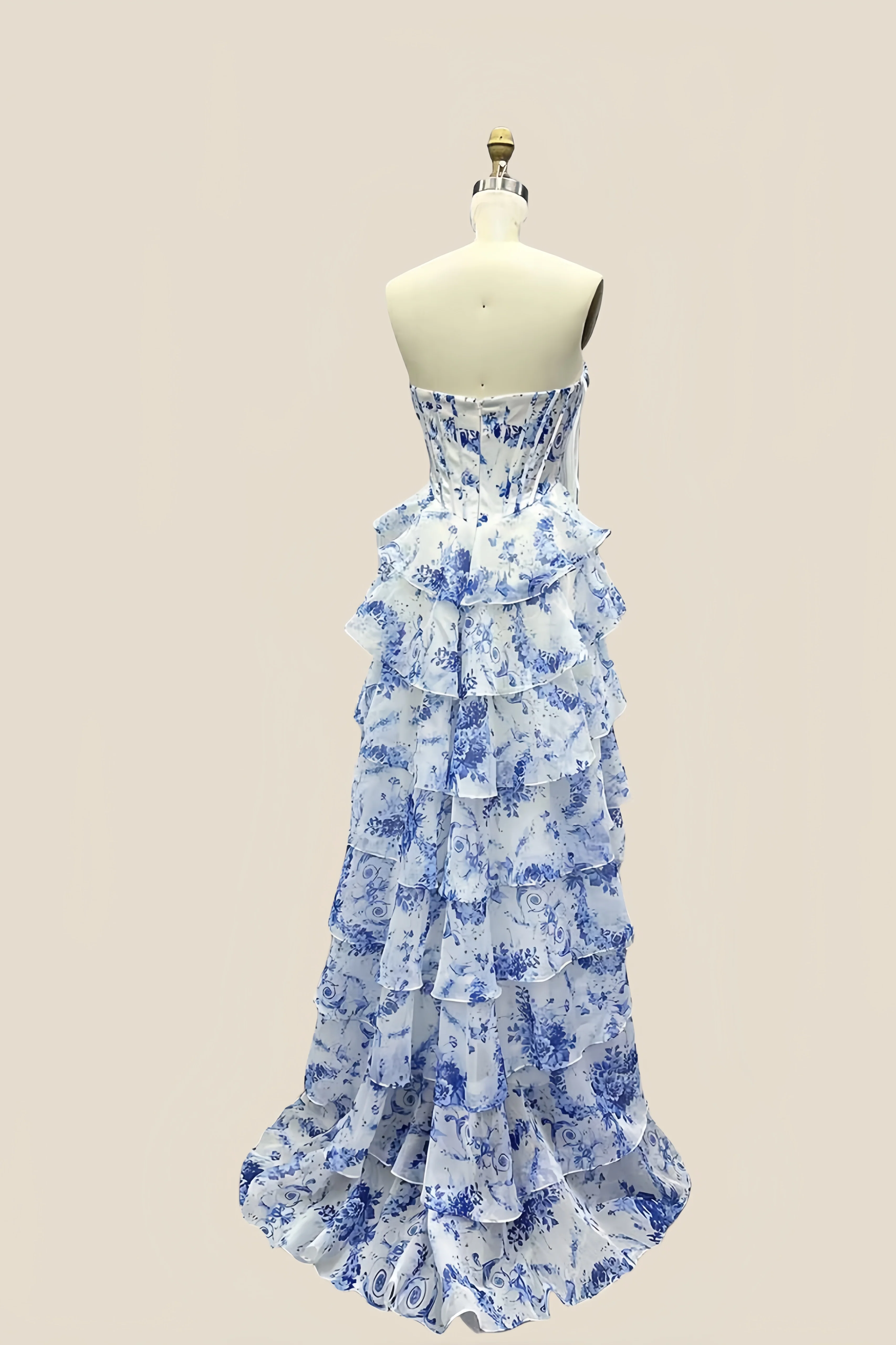Sweetheart Blue Floral Corset A-line Ruffle Gown - Image 5