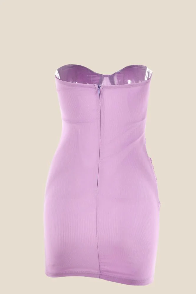 Sweetheart Purple Ruched Bodycon Short Dress - Image 2