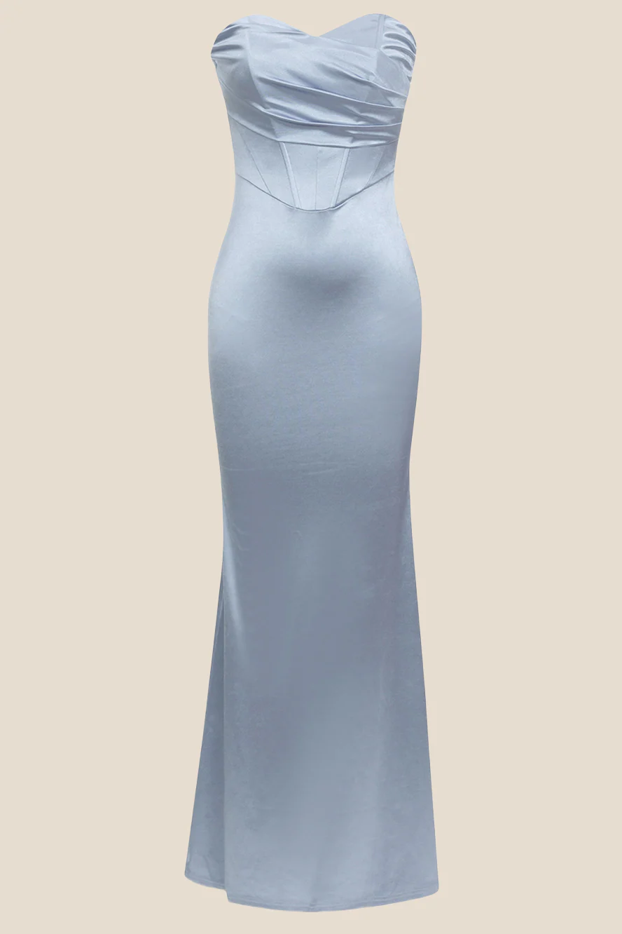 Sweetheart Blue Ruched Mermaid Long Dress