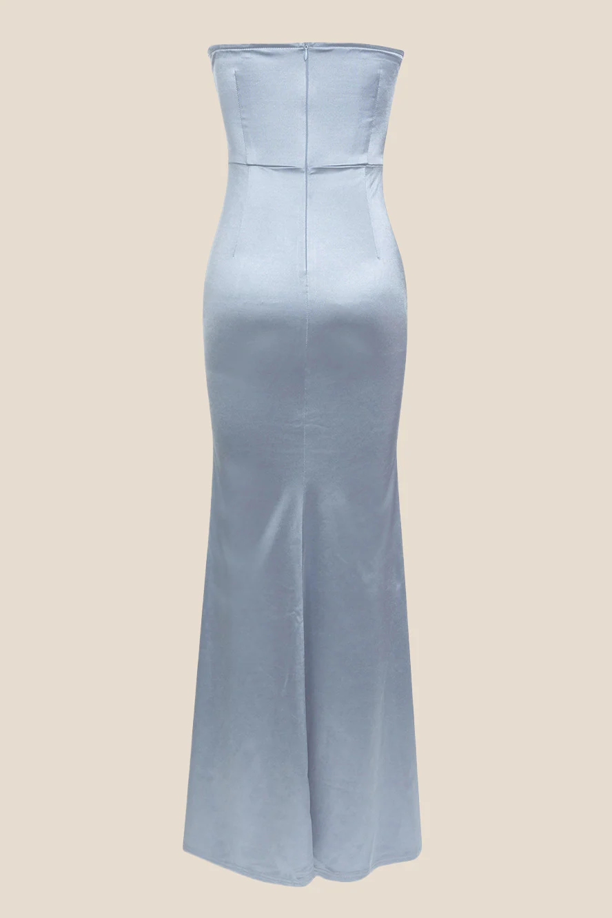 Sweetheart Blue Ruched Mermaid Long Dress - Image 2