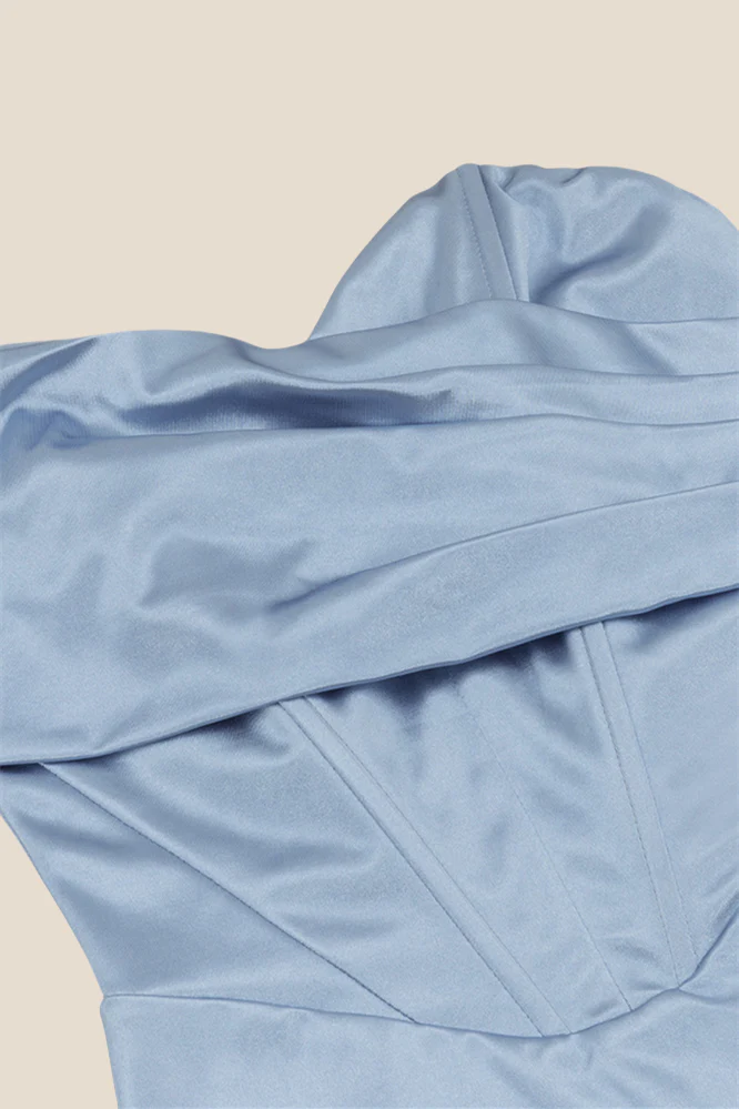 Sweetheart Blue Ruched Mermaid Long Dress - Image 3