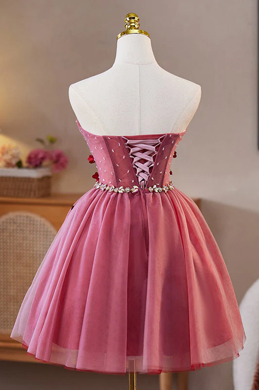 Sweetheart Burgundy 3D Floral Short Dress - Image 2