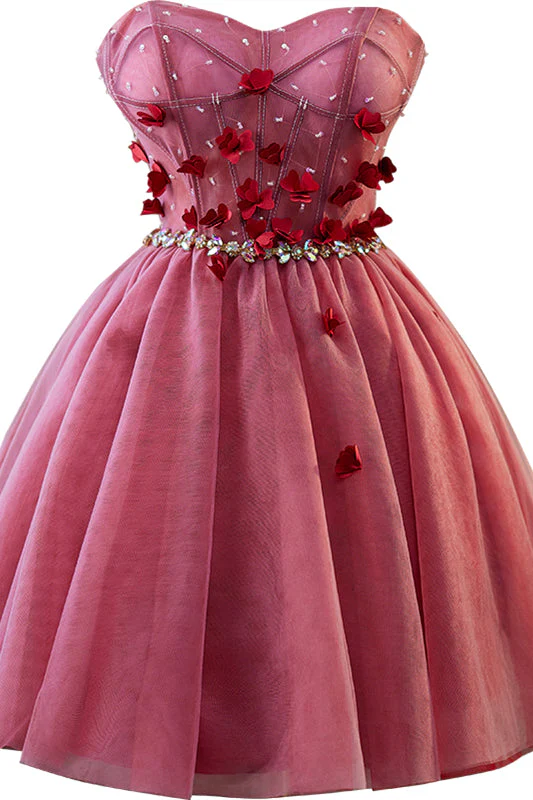 Sweetheart Burgundy 3D Floral Short Dress - Image 5