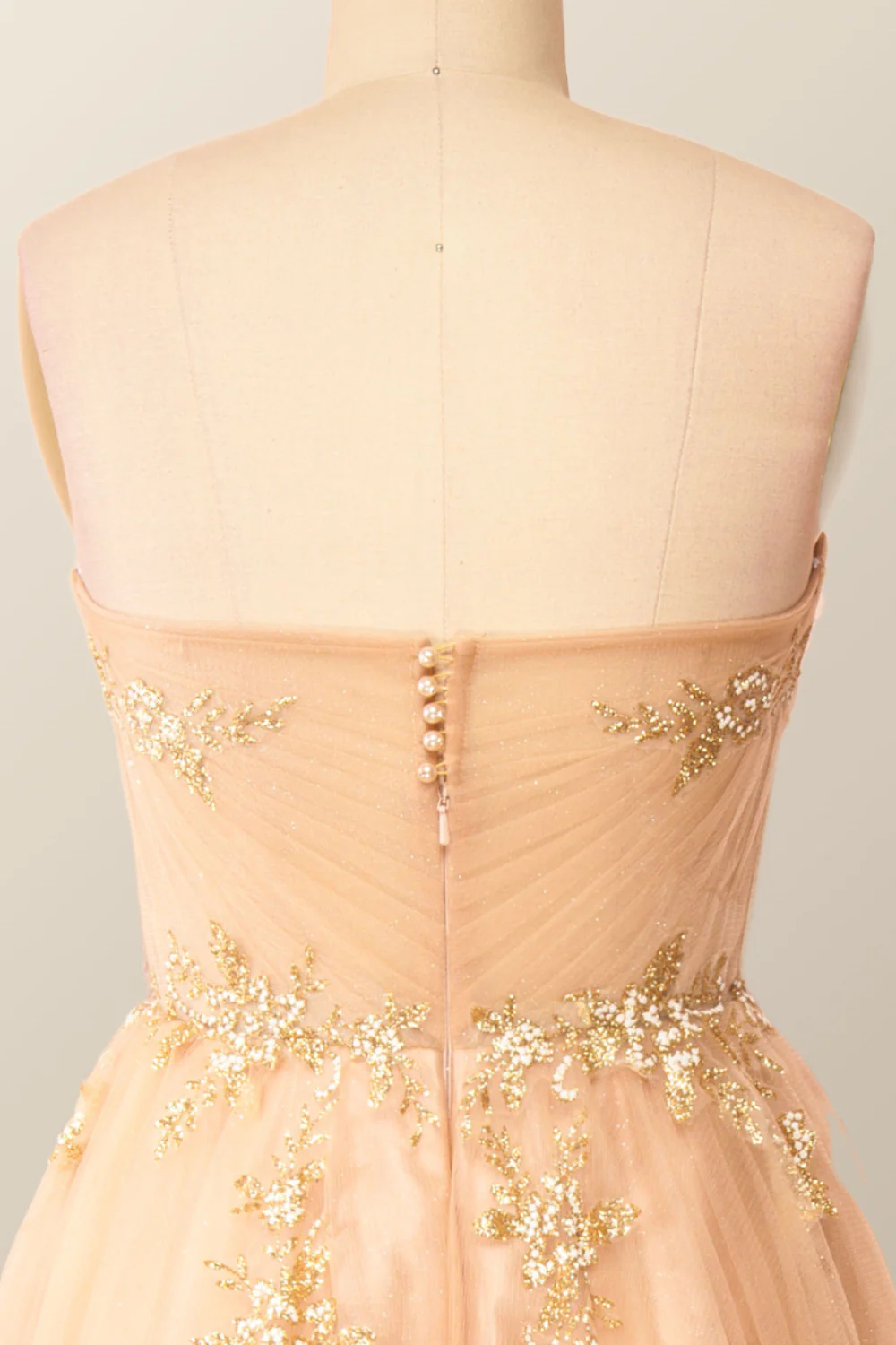 Sweetheart Champagne Tulle Tea Length Dress with Gold Sequins - Image 5