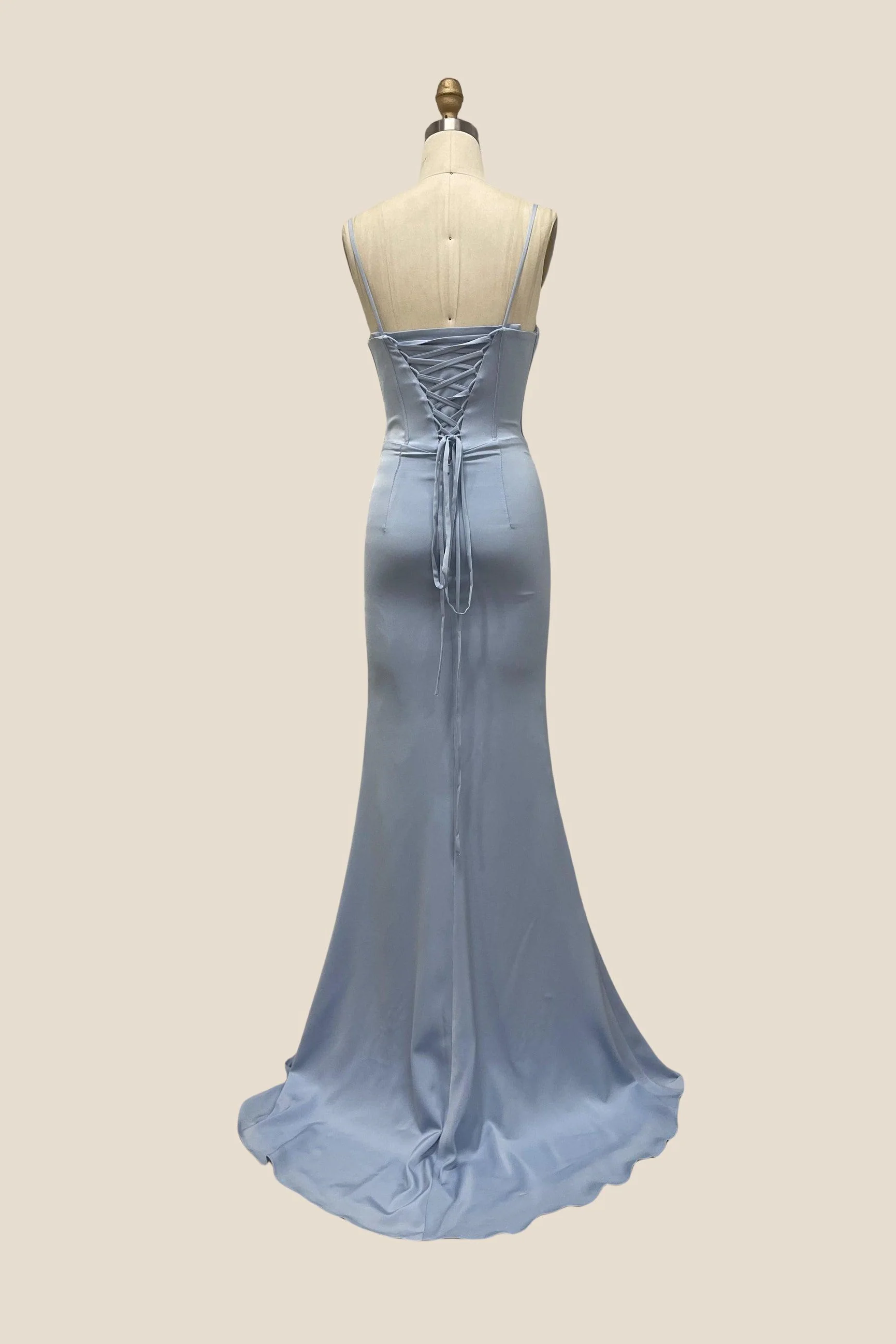 Sweetheart Dusty Blue Beaded Long Dress with Slit - Image 2