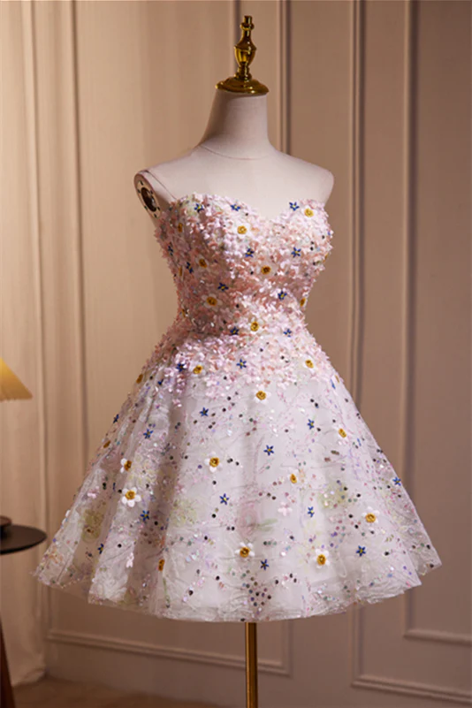 Sweetheart Flower Blossoming A-line Short Party Dress - Image 3