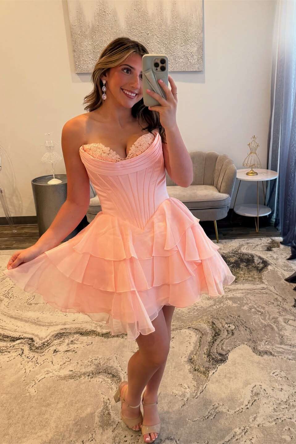 Sweetheart Fuchsia Corset A-line Chiffon Short Homecoming Dress - Image 5