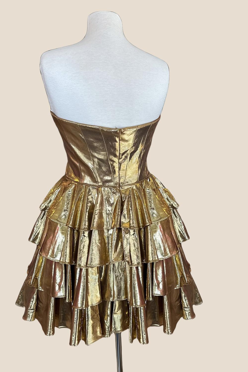 Sweetheart Gold Metallic Ruffles A-line Short Dress - Image 3
