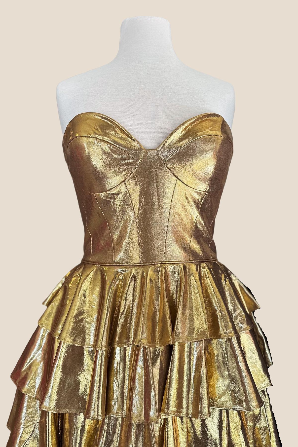 Sweetheart Gold Metallic Ruffles A-line Short Dress - Image 4