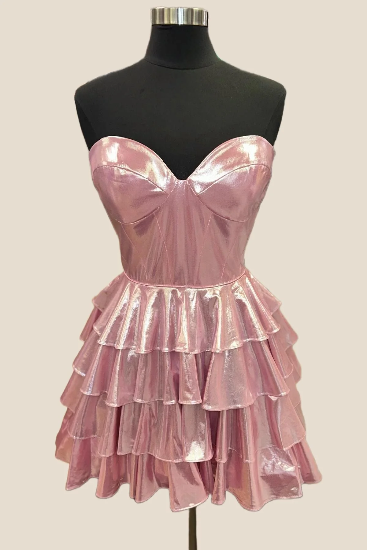Sweetheart Gold Metallic Ruffles A-line Short Dress - Image 7