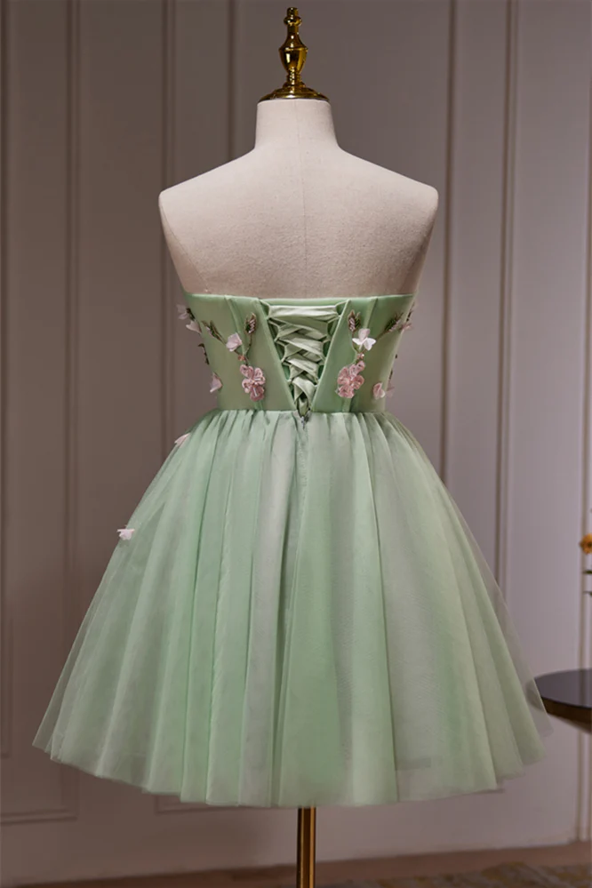 Sweetheart Green Tulle A-line Short Dress with 3D Flowers - Image 4