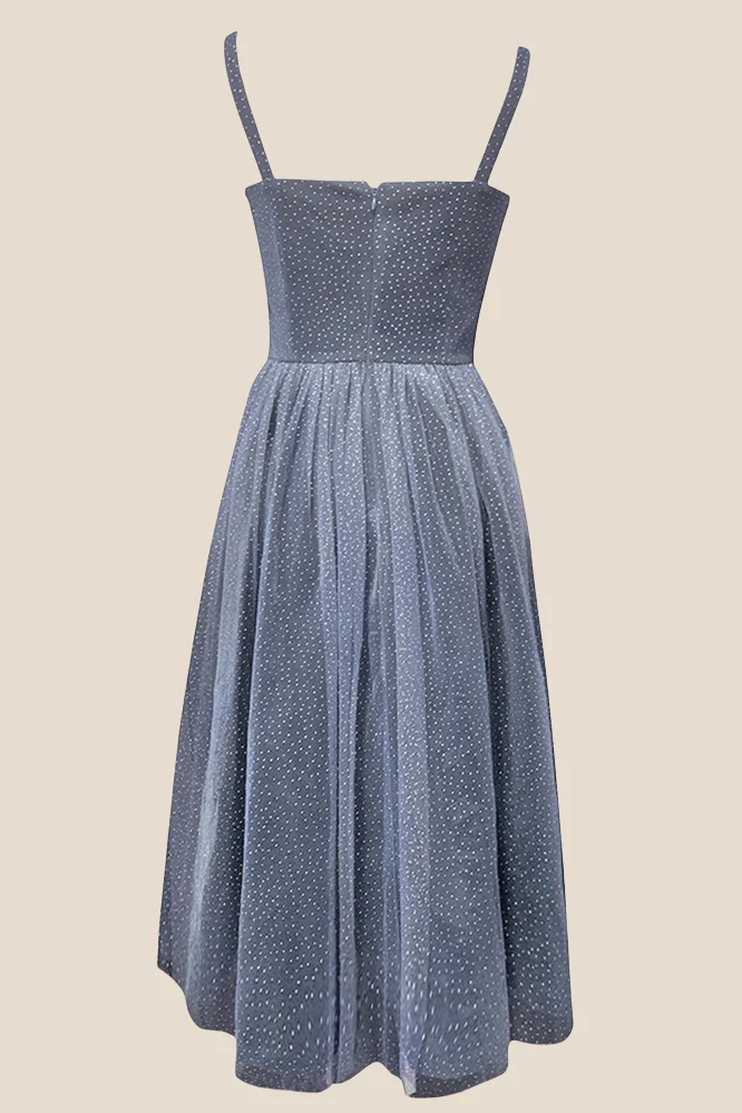 Sweetheart Grey Sparkle Tulle A-line Midi Dress - Image 2