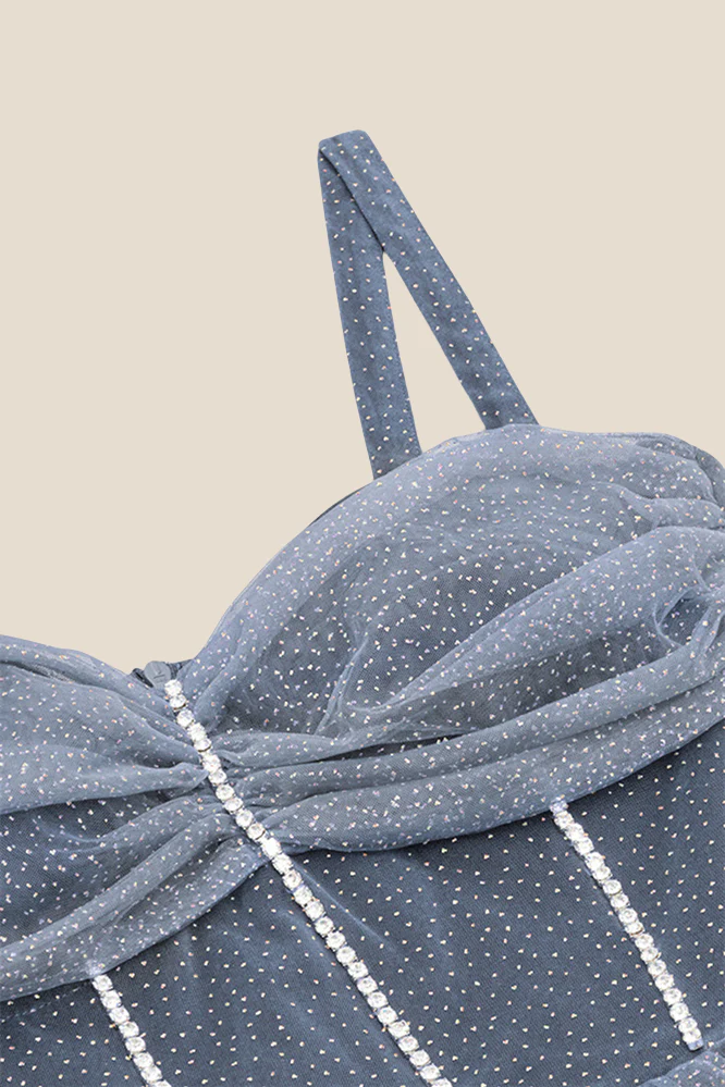 Sweetheart Grey Sparkle Tulle A-line Midi Dress - Image 5