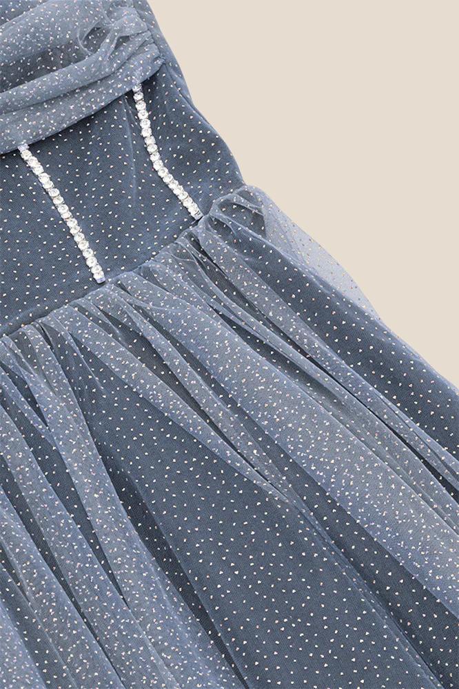 Sweetheart Grey Sparkle Tulle A-line Midi Dress - Image 6