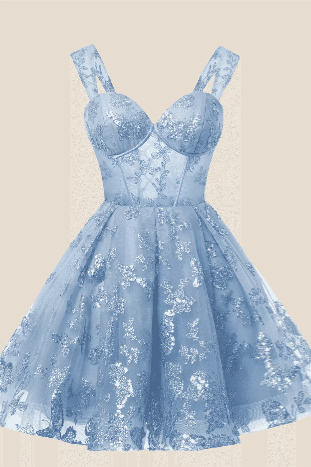 Sweetheart Grey Sparkly 3D Butterfly Short Dress - Image 4