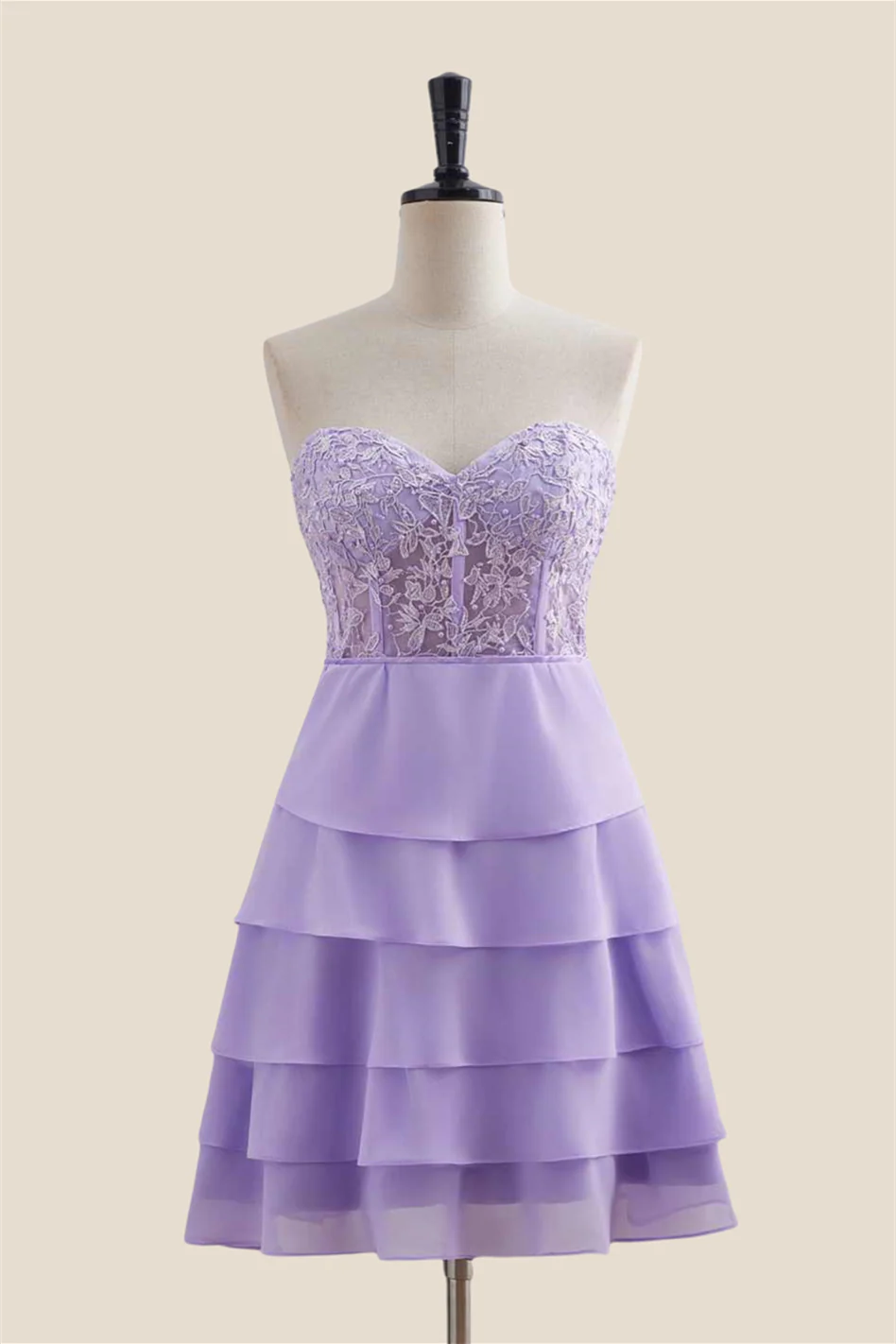 Sweetheart Yellow Appliques Tiered Short Dress - Image 4