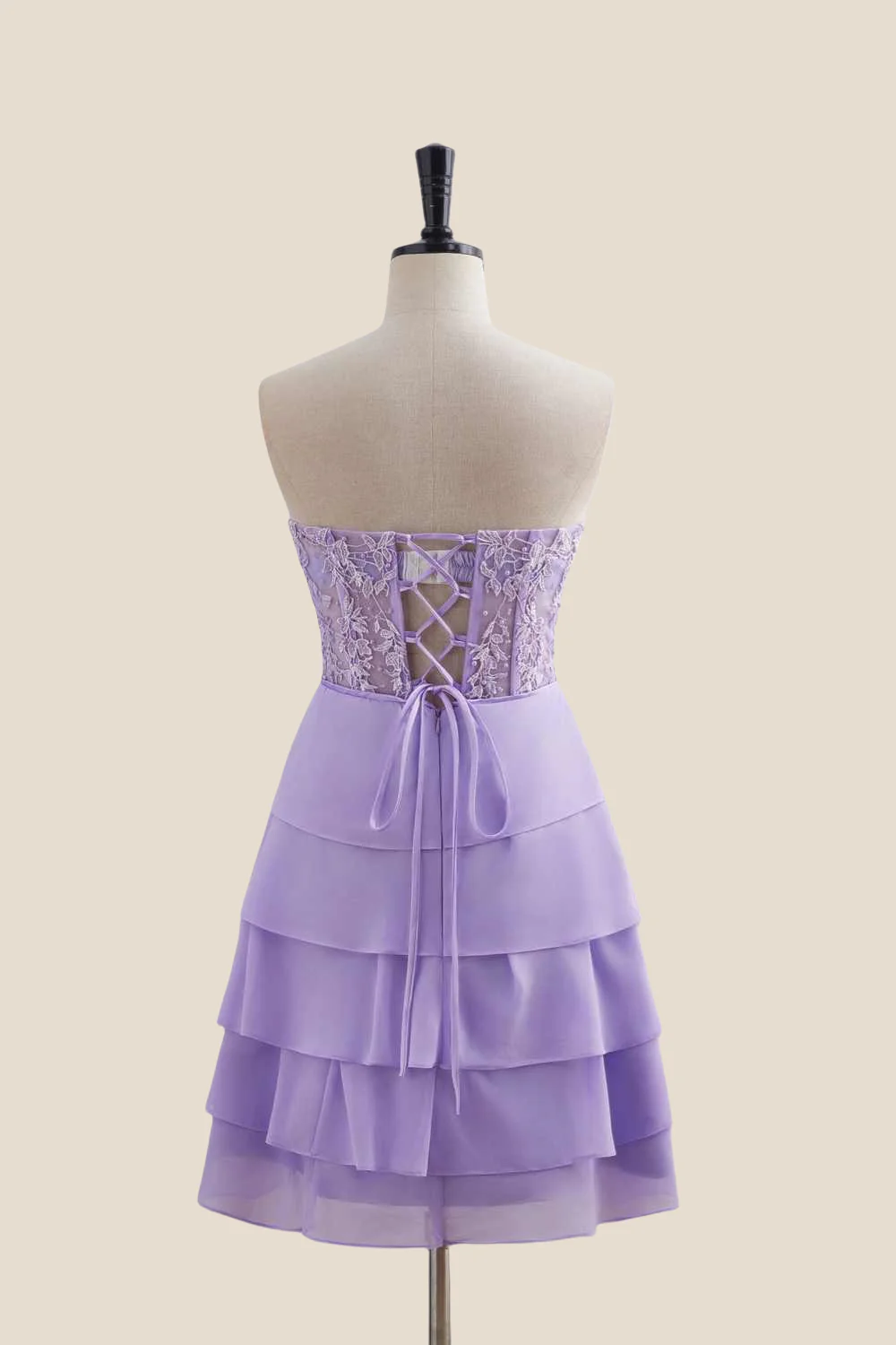 Sweetheart Yellow Appliques Tiered Short Dress - Image 5