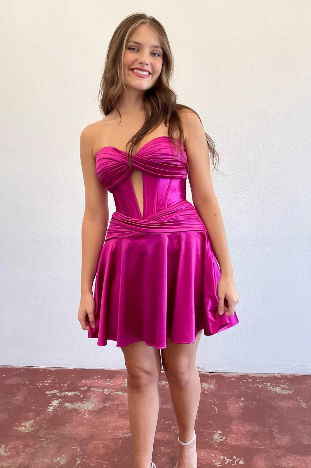 Sweetheart Hot Pink Keyhole A-line Short Dress - Image 14