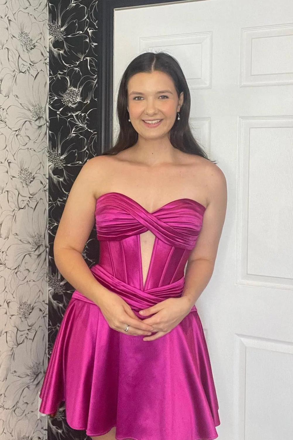 Sweetheart Hot Pink Keyhole A-line Short Dress - Image 3