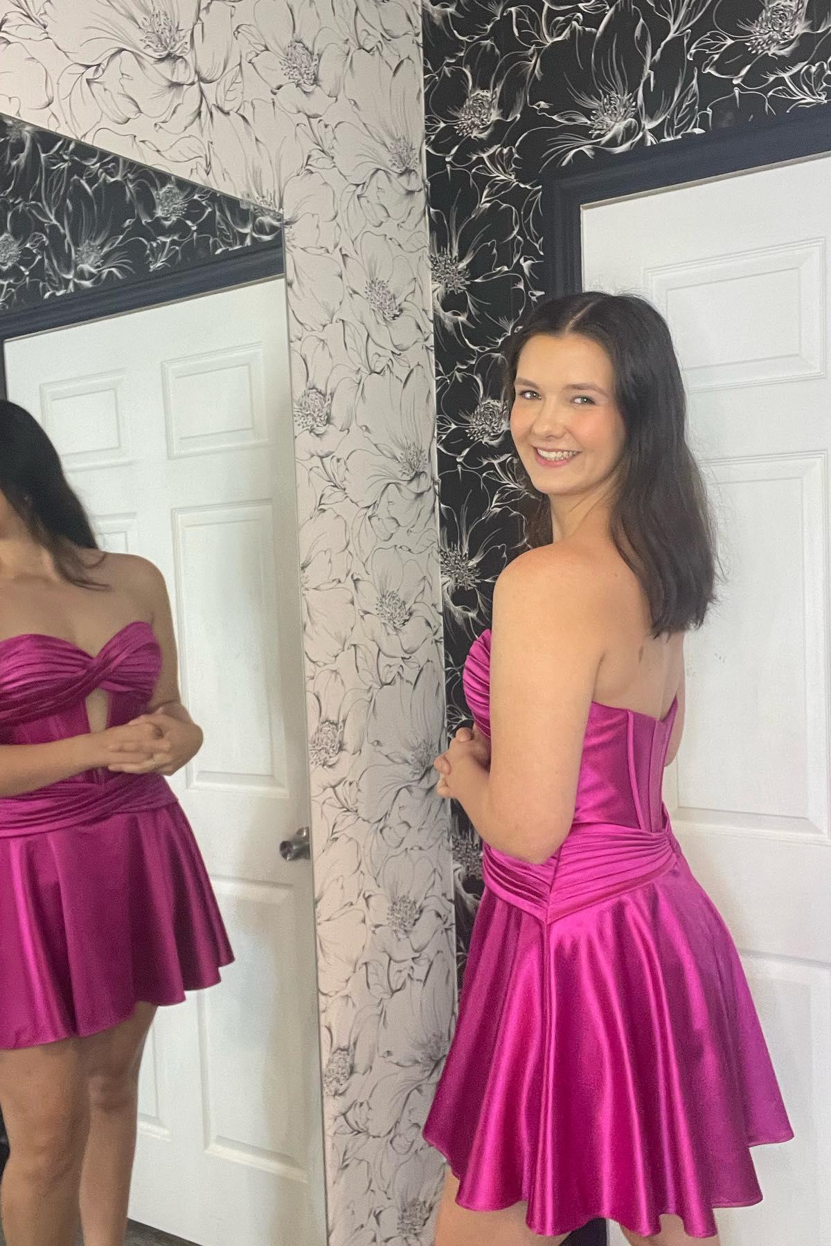 Sweetheart Hot Pink Keyhole A-line Short Dress - Image 4