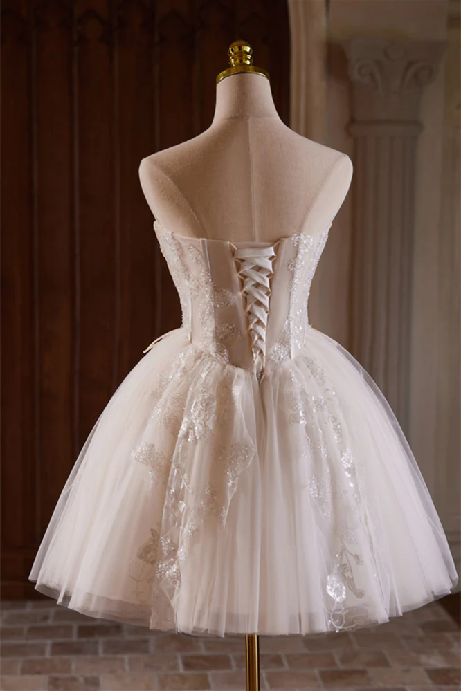 Sweetheart Ivory Sheer Beaded Corset Short Princess Gown - Image 2
