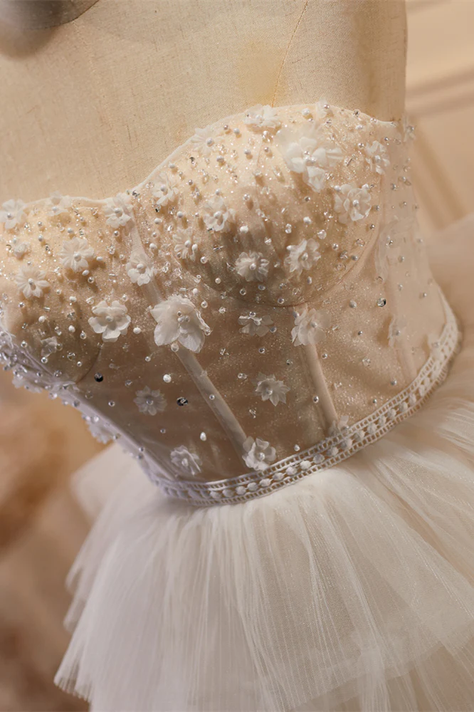 Sweetheart Ivory Tulle Ruffled Short Princess Dress - Image 3