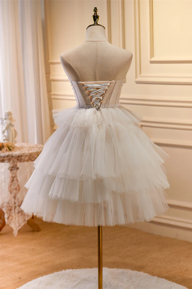 Sweetheart Ivory Tulle Ruffled Short Princess Dress - Image 5