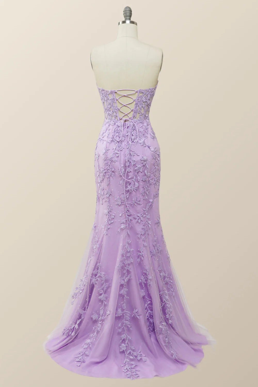 Sweetheart Lavender Lace Mermaid Long Prom Dress - Image 4
