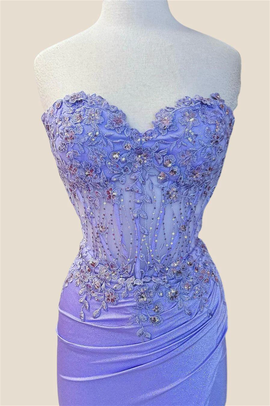 Sweetheart Lilac Appliques Long Dress with Slit - Image 2