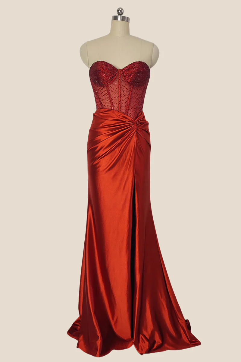 Sweetheart Lilac Beaded Ruched Mermaid Long Dress - Image 3