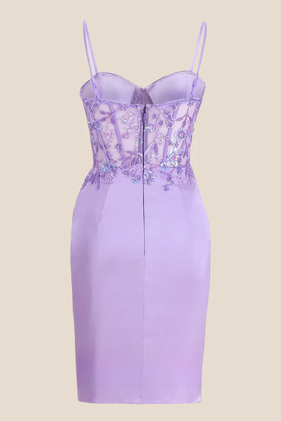 Sweetheart Lilac Sequin Appliques Short Dress - Image 2