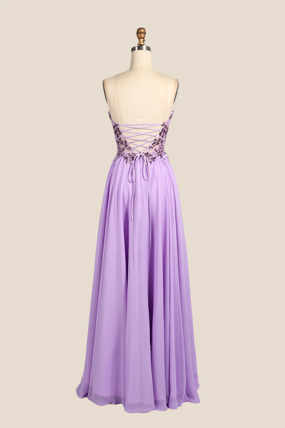 Sweetheart Lilac Sequin Long Dress with Slit - Image 2