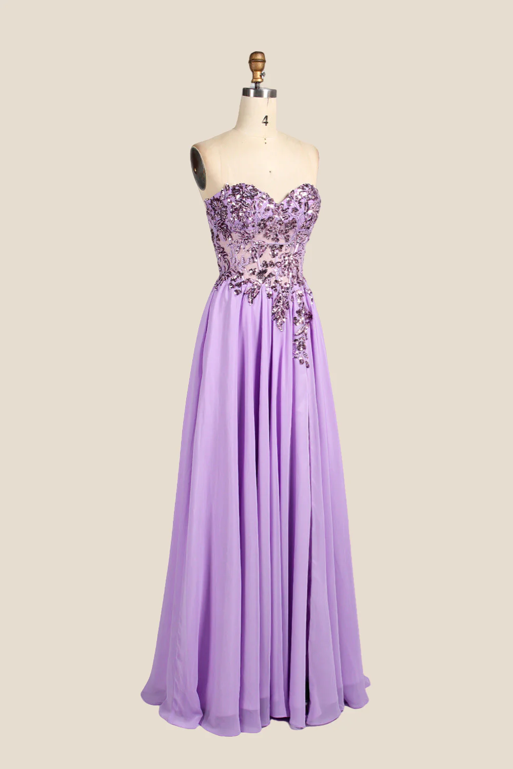 Sweetheart Lilac Sequin Long Dress with Slit - Image 3