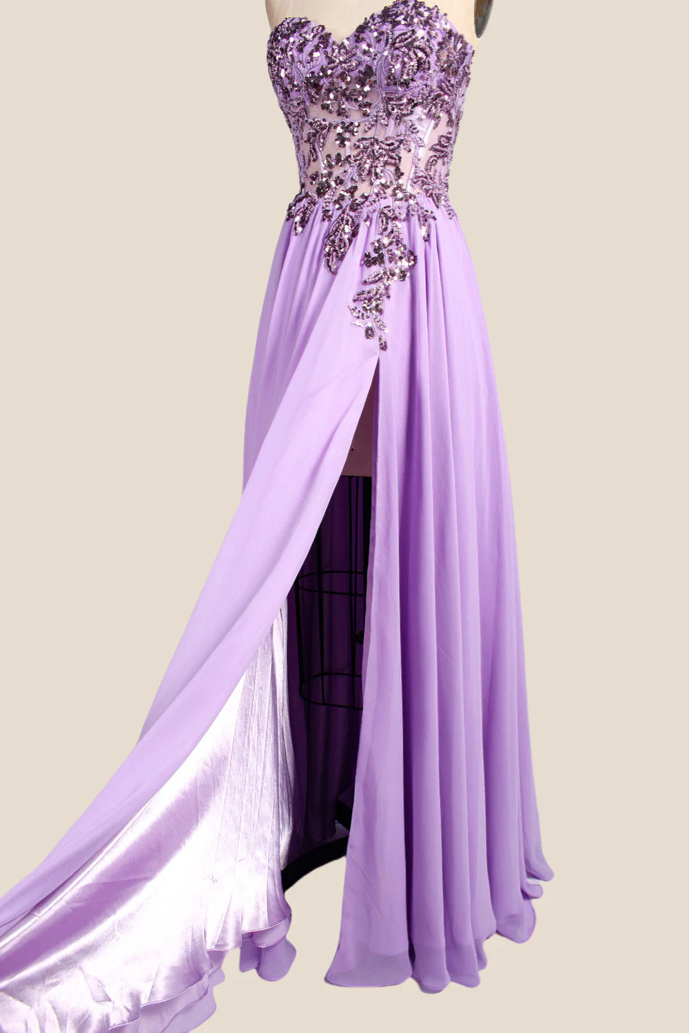 Sweetheart Lilac Sequin Long Dress with Slit - Image 4
