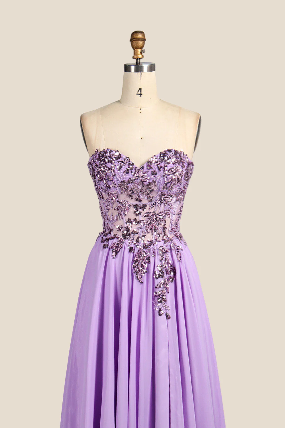 Sweetheart Lilac Sequin Long Dress with Slit - Image 5