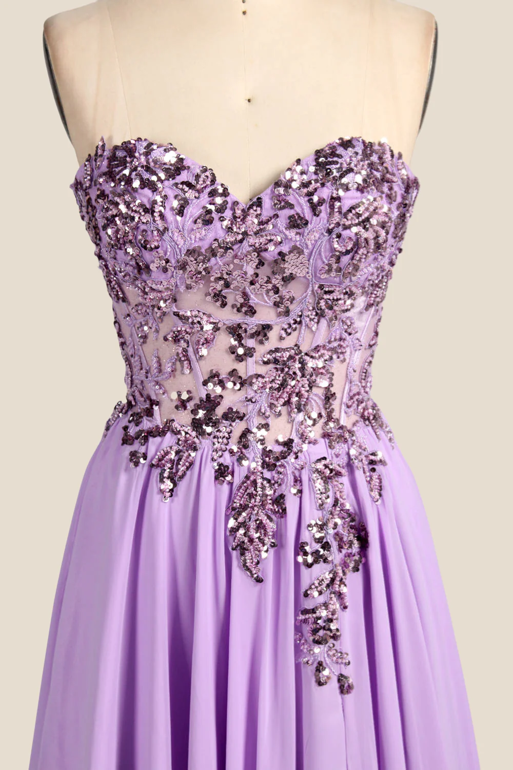 Sweetheart Lilac Sequin Long Dress with Slit - Image 6