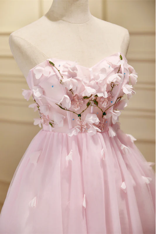 Sweetheart Pink Flowers Short A-line Homecoming Dress - Image 2