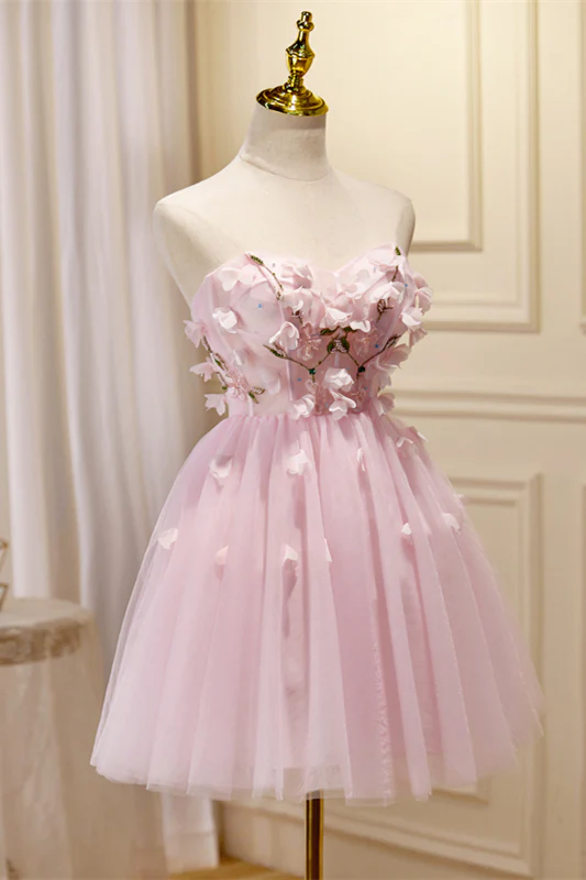 Sweetheart Pink Flowers Short A-line Homecoming Dress - Image 3