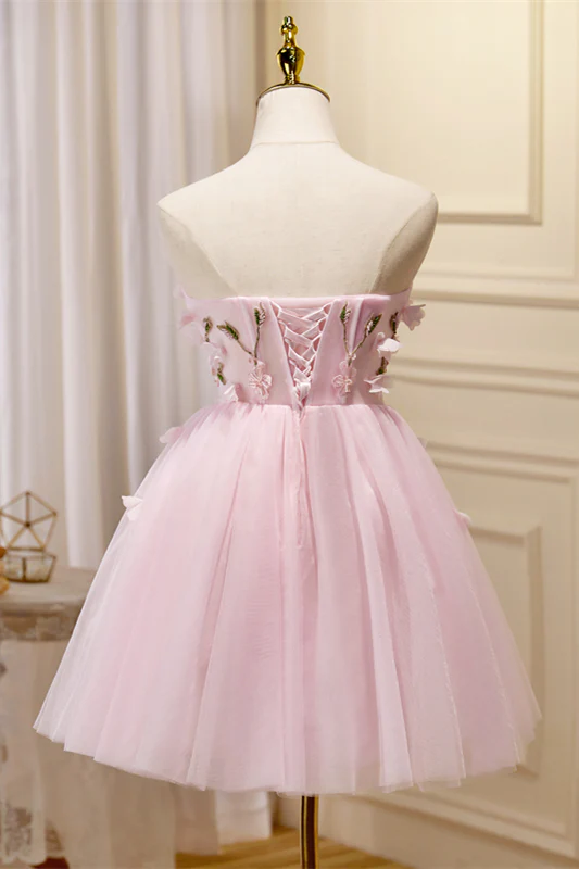 Sweetheart Pink Flowers Short A-line Homecoming Dress - Image 4