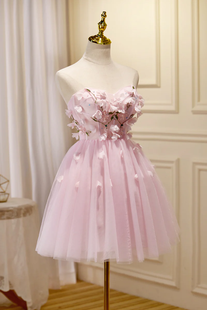 Sweetheart Pink Flowers Short A-line Homecoming Dress - Image 5