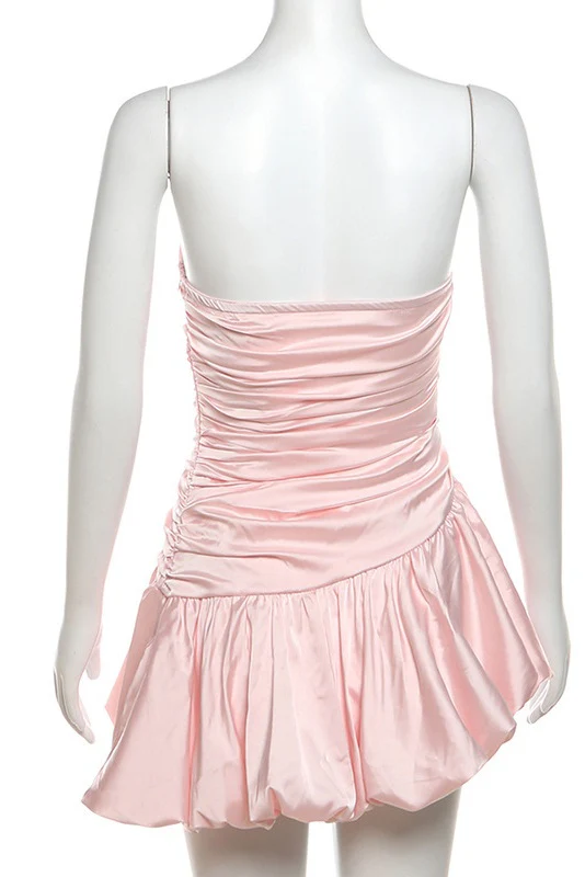 Sweetheart Pink Ruched A-line Bubble Short Dress - Image 4