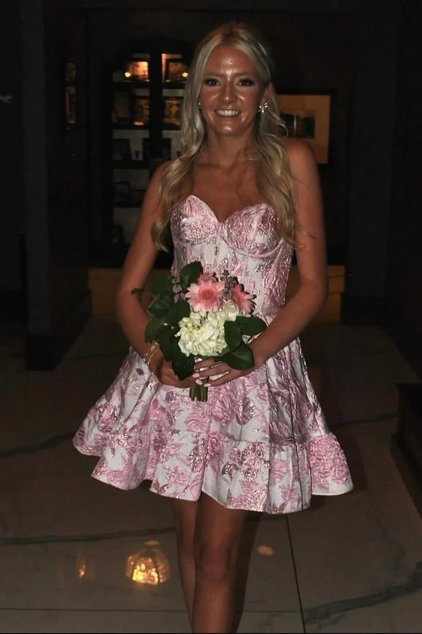 Sweetheart Purple Floral Print A-line Short Dress - Image 2