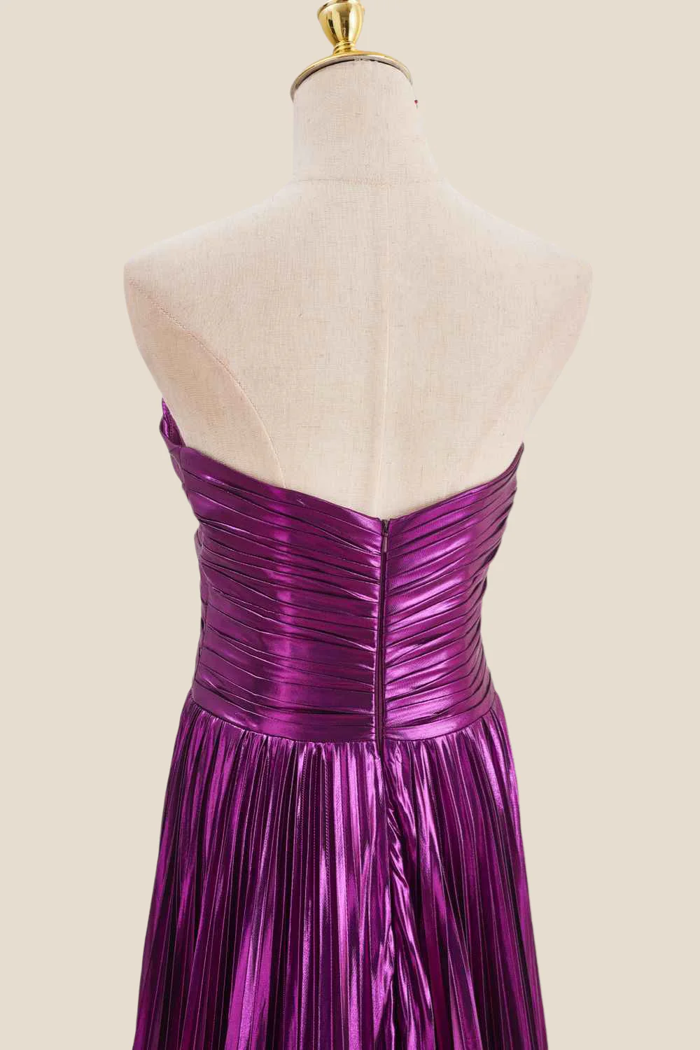 Sweetheart Purple Pleated Metallic Long Dress - Image 11