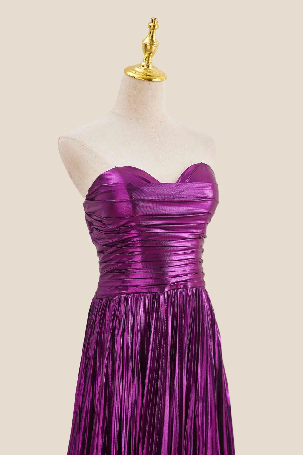 Sweetheart Purple Pleated Metallic Long Dress - Image 12