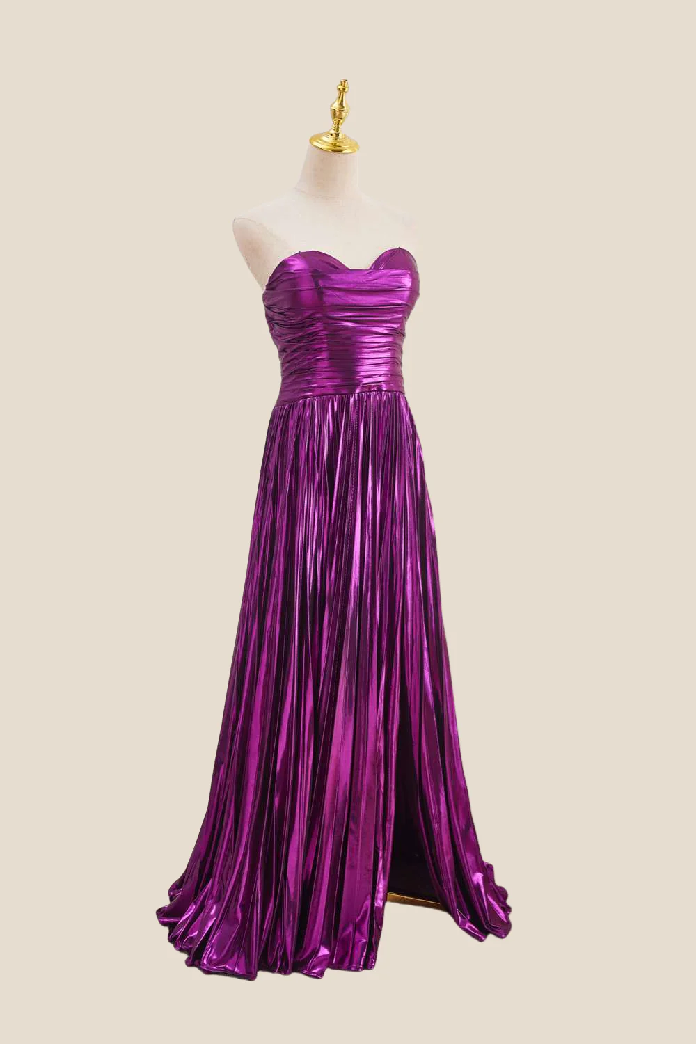 Sweetheart Purple Pleated Metallic Long Dress - Image 9