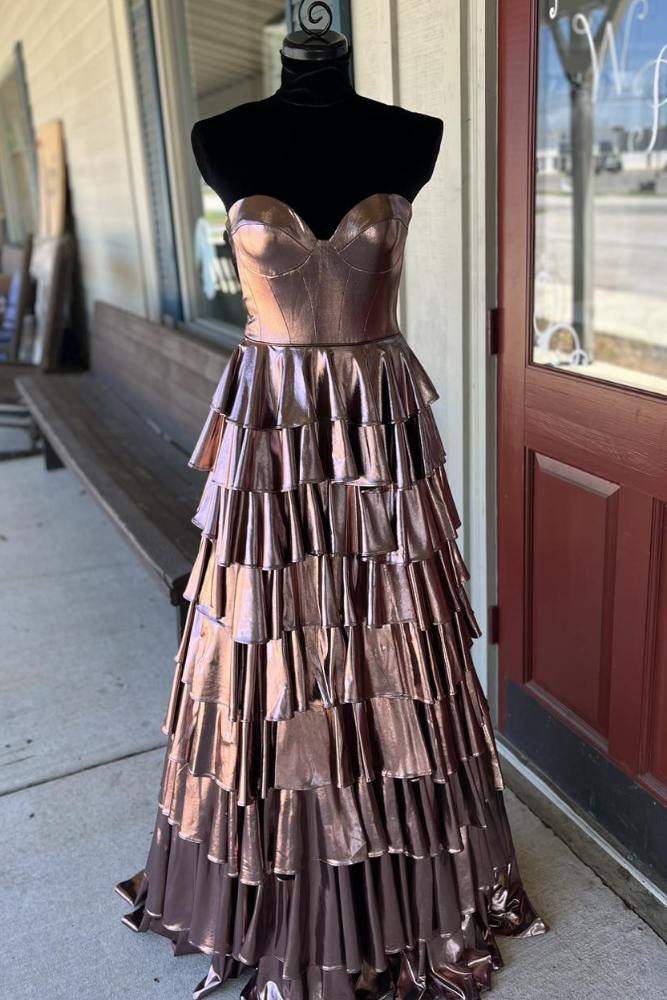 Sweetheart Purple Tiered Metallic Long Dress - Image 5
