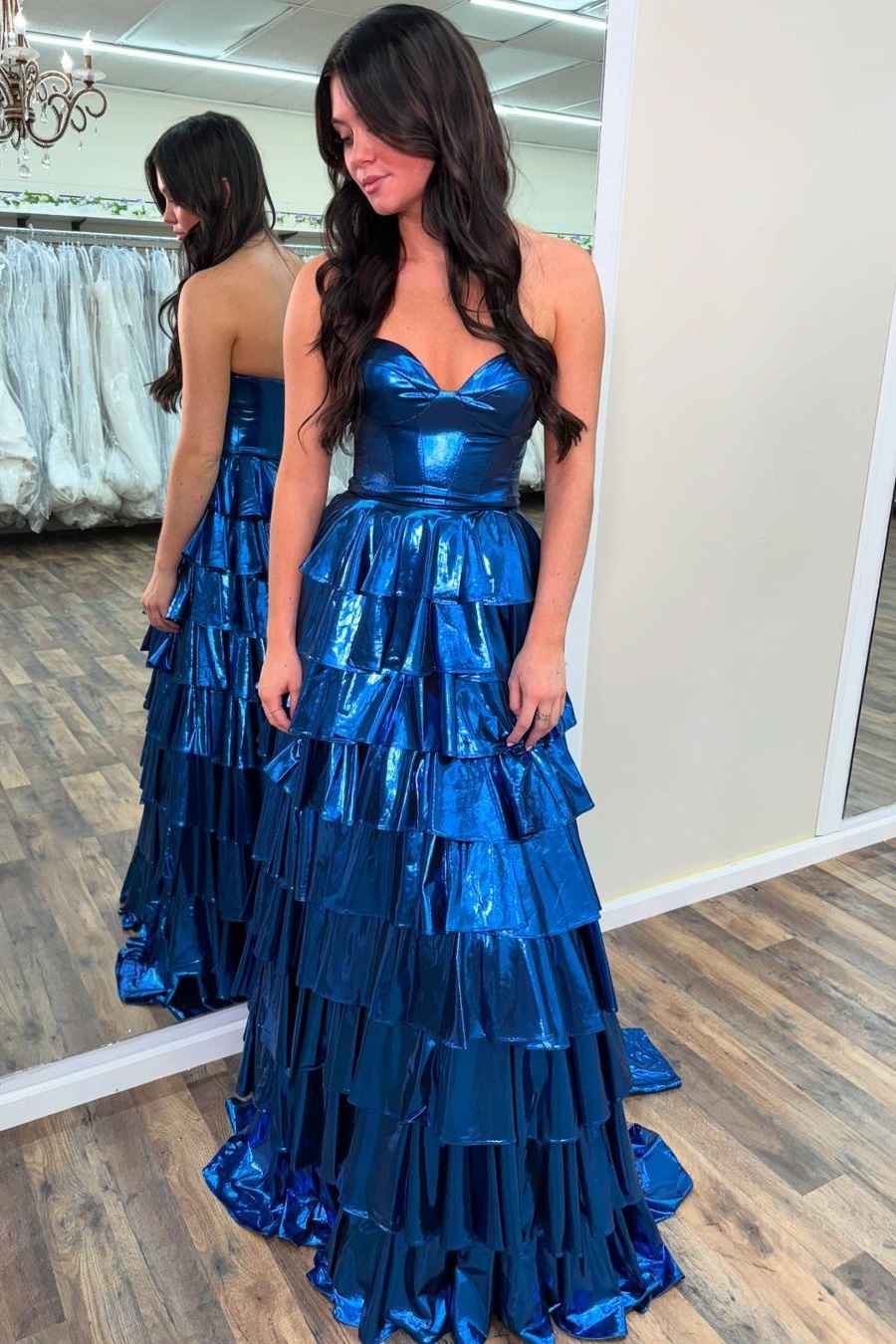 Sweetheart Purple Tiered Metallic Long Dress - Image 6