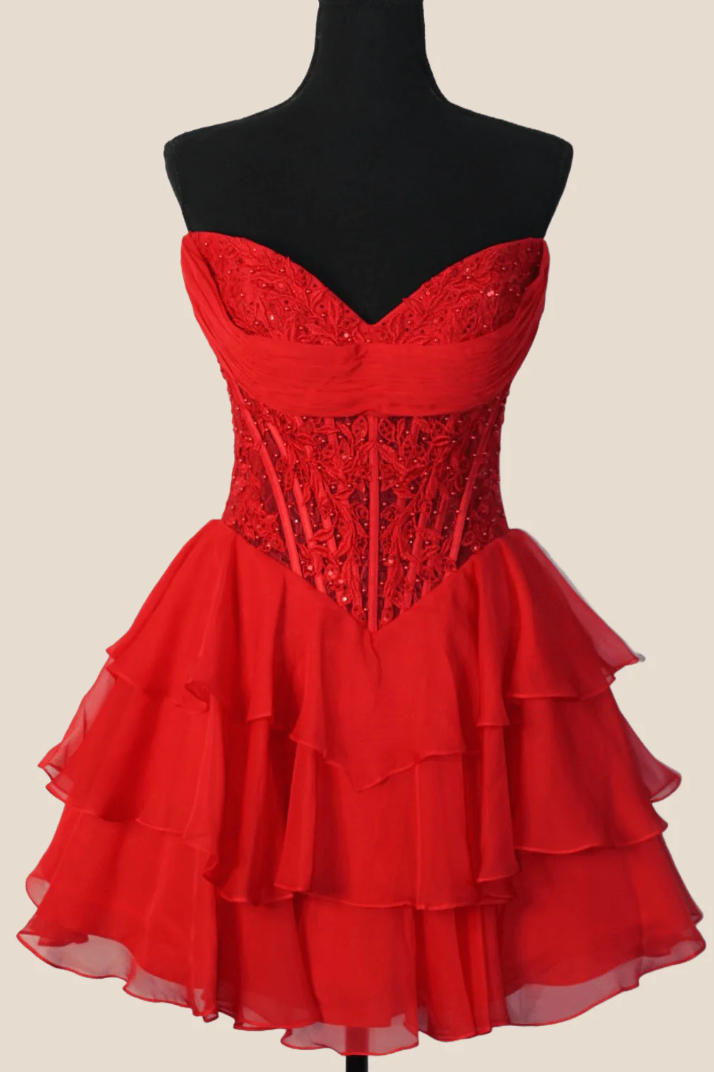 Sweetheart Mint Green Appliques Short Ruffle Dress - Image 3