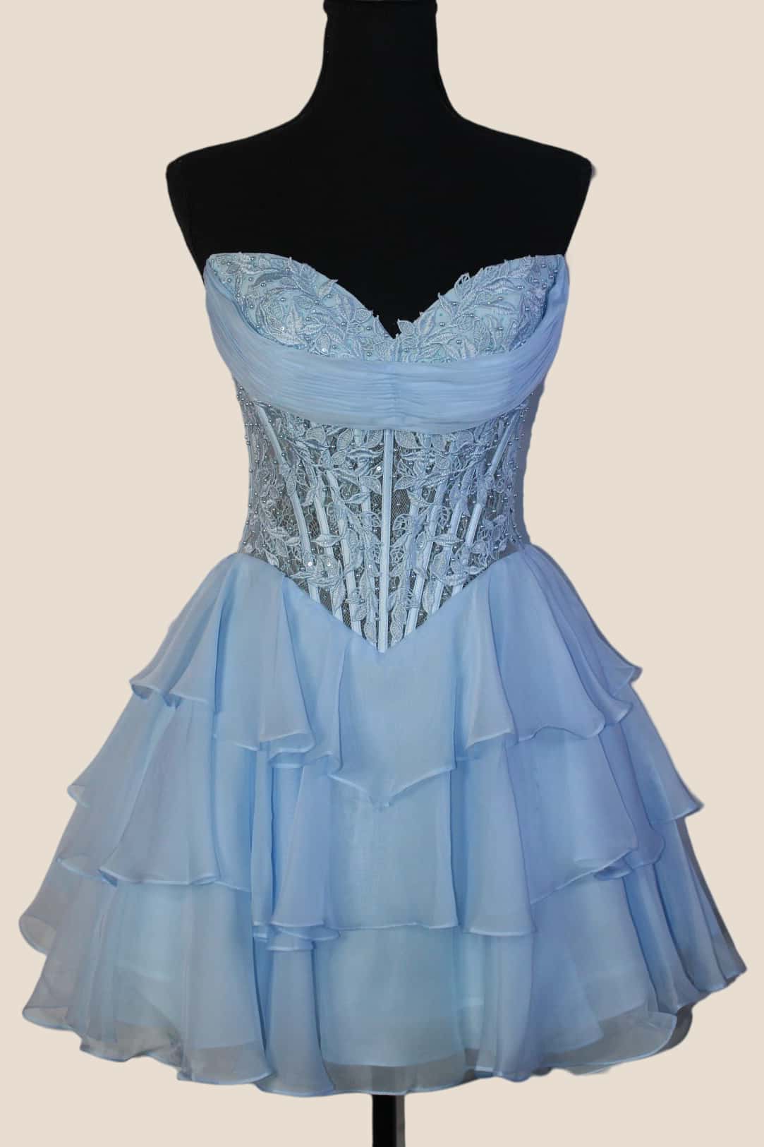 Sweetheart Mint Green Appliques Short Ruffle Dress - Image 2